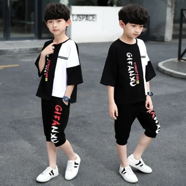 2025 summer Boys Clothes Children Set Tracksuits letters short t-shirt + Ankle-tied pants Kids Suit teens 5 7 9 10 11 12 13 Year - Image 4