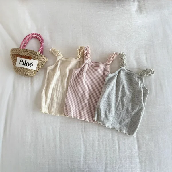 Girls Sling Vest 2025 Baby Girl Summer Children's Korean Version Versatile Cute Pit Strip Color Line Sling Shirt