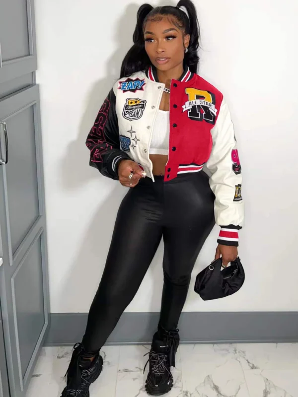 Varsity Jacket For Women 2022 Fall Winter Print Patchwork Long Sleeve Buttons Streetwear Racing Bomber Jackets Top Y2k - Image 4