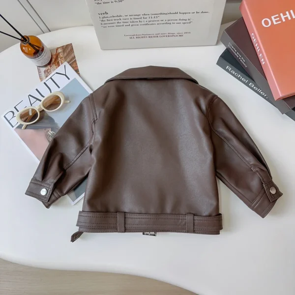2025 New Girls Korean Fashion Leather Jacket Spring/Autumn Biker Jacket for Girls Short Cropped Design for 2-8Y Kids - Image 4