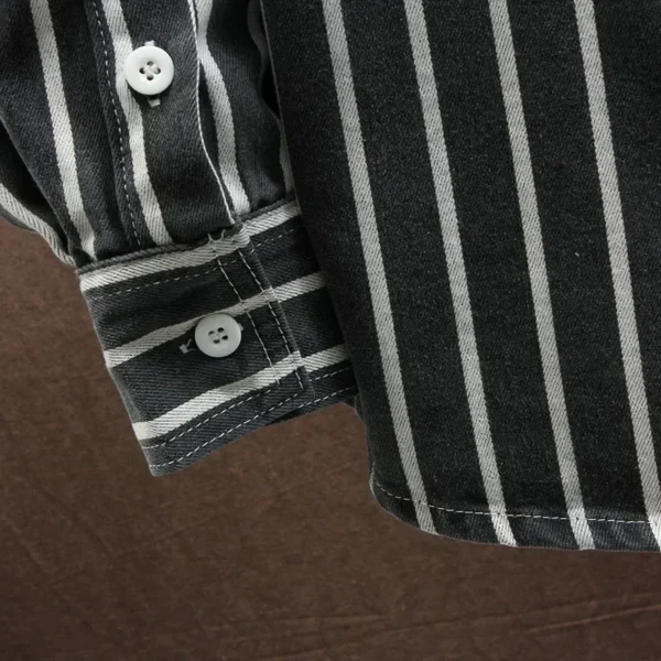 Men's Trendy All-match Loose and Thickened Long-sleeved Jacket with Striped Jacquard Denim Shirt for Spring and Autumn. - Image 4