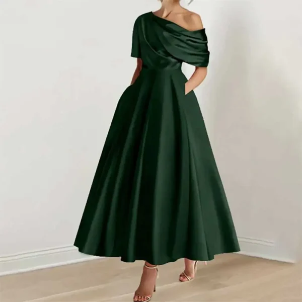 2025 Elegant One-Shoulder A-Line Evening Dress Pleat Formal Prom Party Gown Wedding Guest Cocktail Bridesmaid Floor-Length Dress