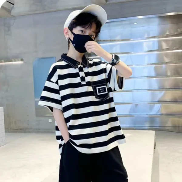 Cotton Polo T-shirt Children's Clothing From 3 To 4 Boys Rash Guard Set Korean 2025 Summer Junior Top and Bottom Clothes Kids - Image 6