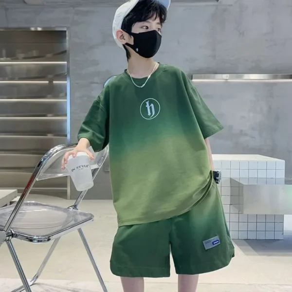 Summer Boys Clothing Sets Fashion Gradient Short-sleeve Shirts+shorts Sport Suits for Kids Teenager Tracksuits Baby Outfits - Image 2