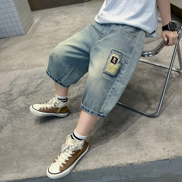 Kids Summe Ripped Denim Shorts for Teens Boy High Fashion Jeans Capris with Hole Children Stylish Mid Calf Pants 5 7 9 11 13 14Y - Image 6