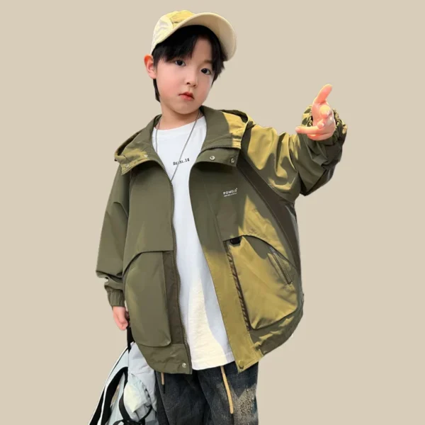 2024 New Fashion Autumn Children Trench Coats Boys Outerwear Casual Trend Windbreaker Jacket Baby Kids Bomber Hooded Clothing - Image 2