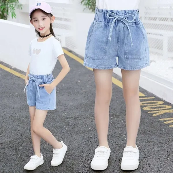 Hot Summer Baby Girls Shorts Summer Casual Denim Short Pants For 3-10Y Toddler Girls Pockets Design Jeans Shorts Teen Short