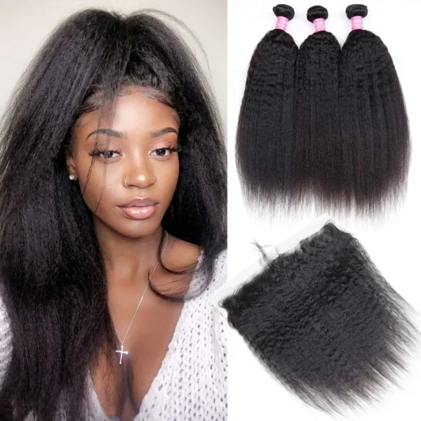 Kinky Straight Bundles With 13x4 Lace Frontal Human Hair Bundles With Closure Yaki Straight Hair Bundles With Frontal for Black