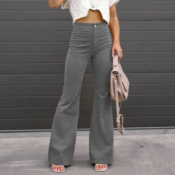 Clothes Women Pants Corduroy Elastic Waist Flare Pants Flattering Ribbed Comfort Solid Color Thickness Trousers - Image 2