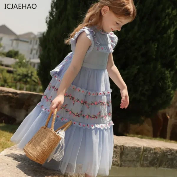 2025 Vintage Baby Girl Dresses Sleeveless O-Neck Palace Style Princess Embroidery Floral Embroidery Matching Newborn for Eid - Image 3