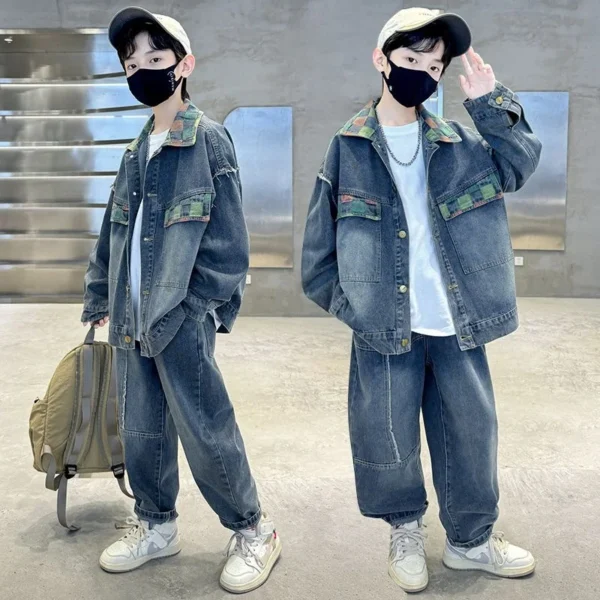 Boys Coat+Pants Kids Suits 2PCS/Set Cotton 2025 Jean Spring Autumn Cotton Christmas Gift Teenagers Tracksuits Outfits Children C - Image 4