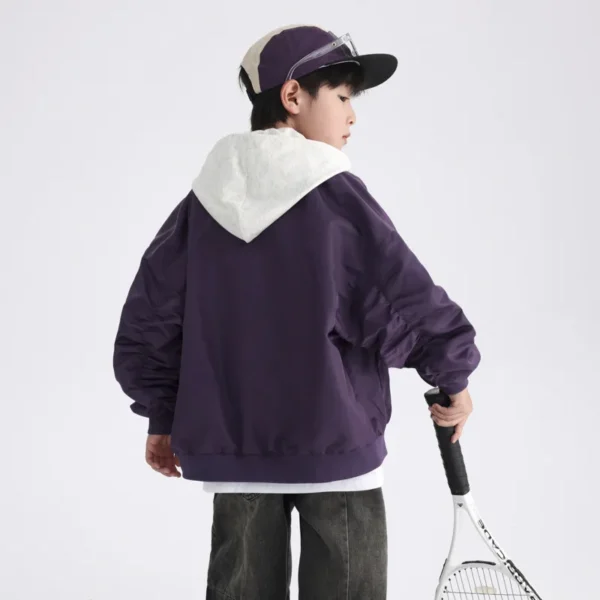 New Boys Bomber Jacket Children Spring Autumn Hooded Outerwear Kids Streetwear Varsity Baseball Uniform Coats 6 8 10 12 14 Years - Image 4