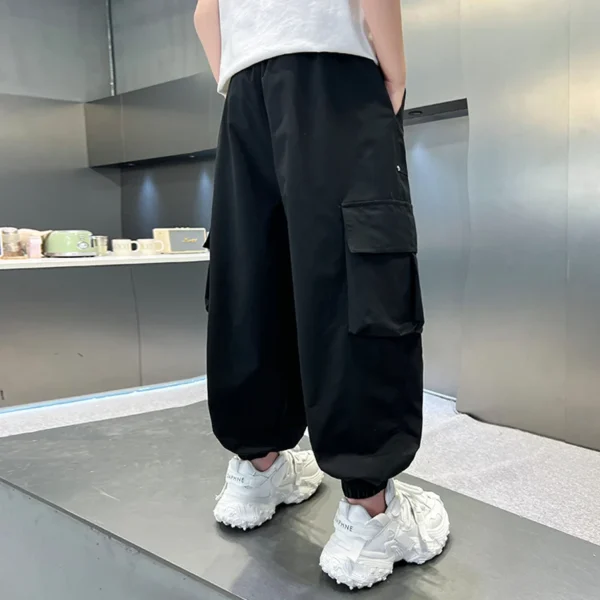 Kids Summer Design Thin Style Cotton Cargo Tapered Pants For Teen Boy Casual Pocket Jogger Trousers Child Solid Color Sweatpants - Image 6