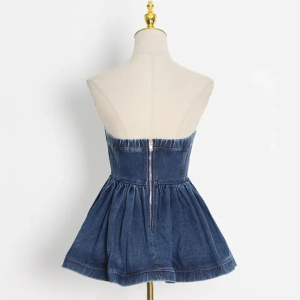 Spicy Girls Denim Boob Tube Top Strapless Peplum Back Zipper Sleeveless Sexy Temperament Spring Summer Women Clothing 52919 - Image 2