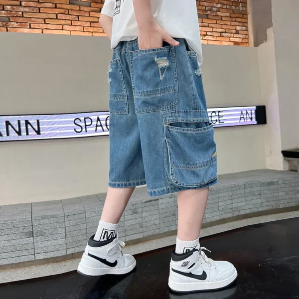 Kids New Summer Denim Shorts For Teen Boys Casual Knee-Length Jeans with Hole Elegant Teenage Child Fashion Shorts Pants 4-14Y - Image 5