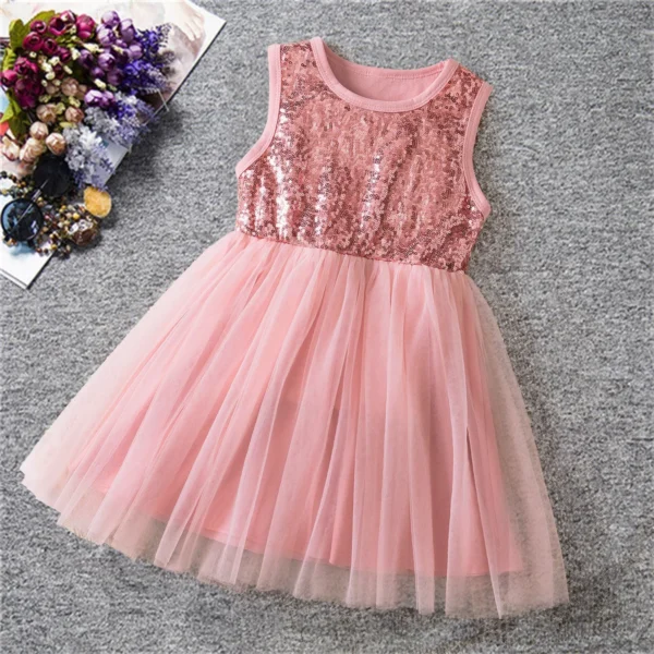 Kids Sleeveless Summer Dresses for Girls Sequin Mesh Tulle Tutu Princess Christmas Party Dress Kids Red Casual Patchwork Dresses - Image 2