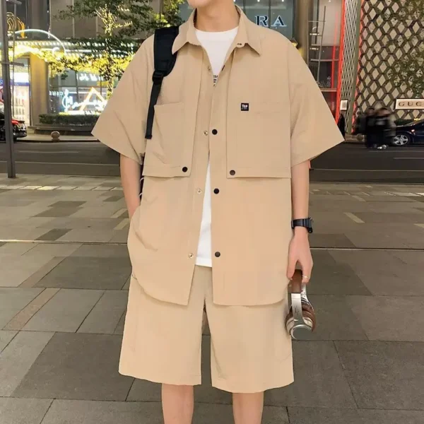 Teen New Tooling Suit Men's Summer Sets Loose Short-sleeved Shirt Shorts Casual Fashion Trendy Men Clothing Tracksuit Leisure