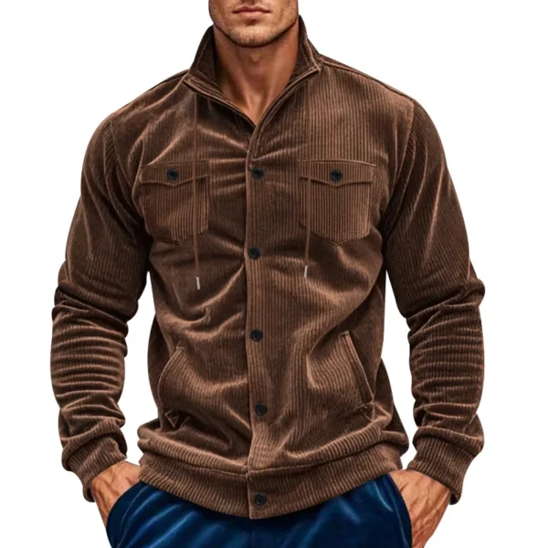 New Autumn and Winter Outwear Jacket Pure Color Retro Heavy Shoulder Long-Sleeved Corduroy Denim Shirt Multi-Pocket Small Lapel Casual Jacket Windbreaker - Image 2