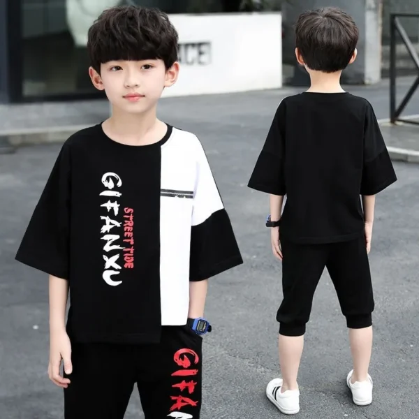 2025 summer Boys Clothes Children Set Tracksuits letters short t-shirt + Ankle-tied pants Kids Suit teens 5 7 9 10 11 12 13 Year - Image 3