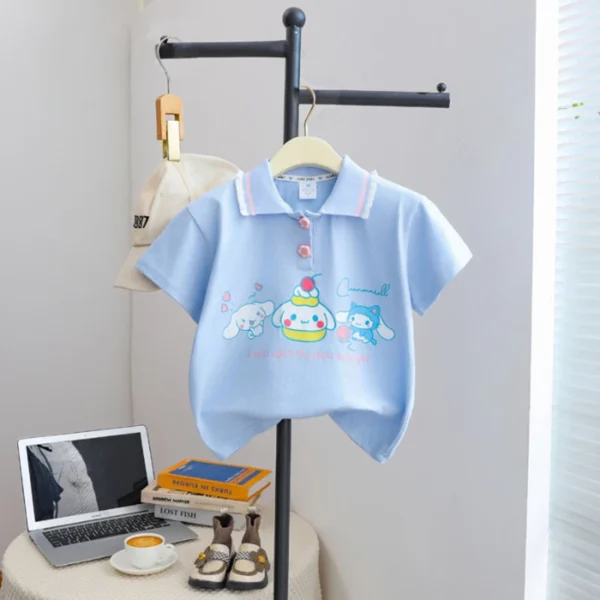 Sanriou Short Sleeve Kuromi T-Shirt Cinnamoroll Polo Shirt Girl Clothing Child Summer Cotton Cartoon College Style Festival Cute - Image 4