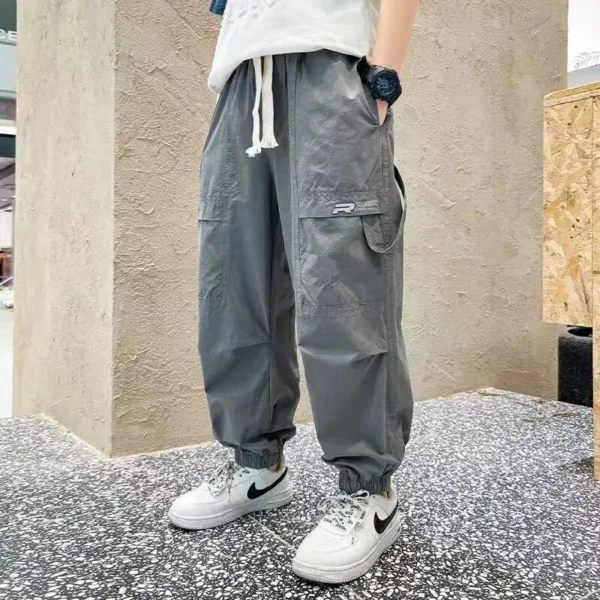 Summer Boys' Casual Pants New Style Boys' Middle And Large Handsome Loose Wide Leg Pants Youth Work Pants