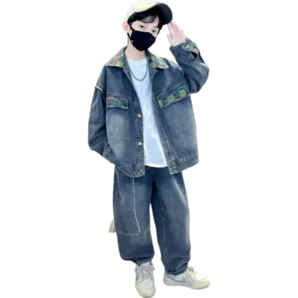 Boys Coat+Pants Kids Suits 2PCS/Set Cotton 2025 Jean Spring Autumn Cotton Christmas Gift Teenagers Tracksuits Outfits Children C - Image 6