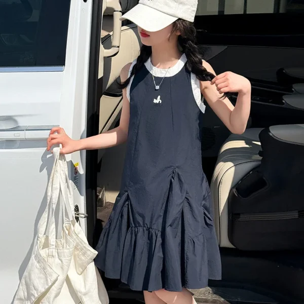 Girls' Summer Vest-style Dress, Sleeveless Ruffled Princess Dress, Suitable for Teens Aged 7-14 for Daily Wear - Image 6