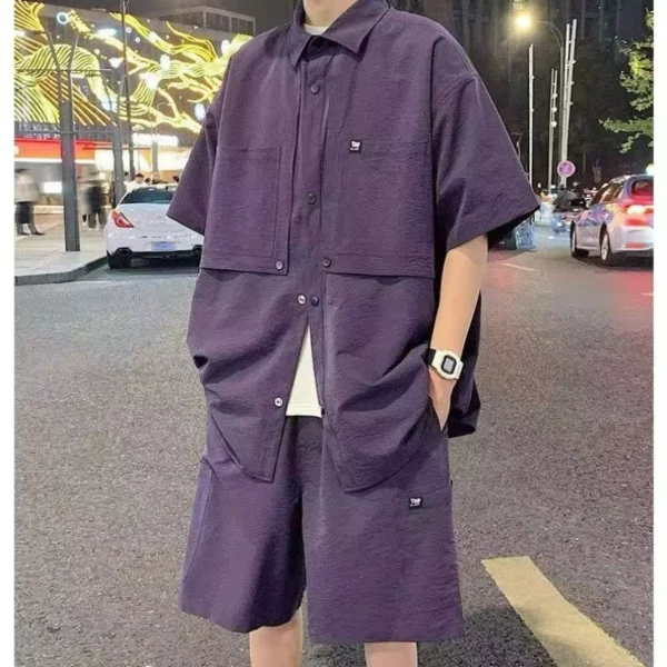 Teen New Tooling Suit Men's Summer Sets Loose Short-sleeved Shirt Shorts Casual Fashion Trendy Men Clothing Tracksuit Leisure - Image 6