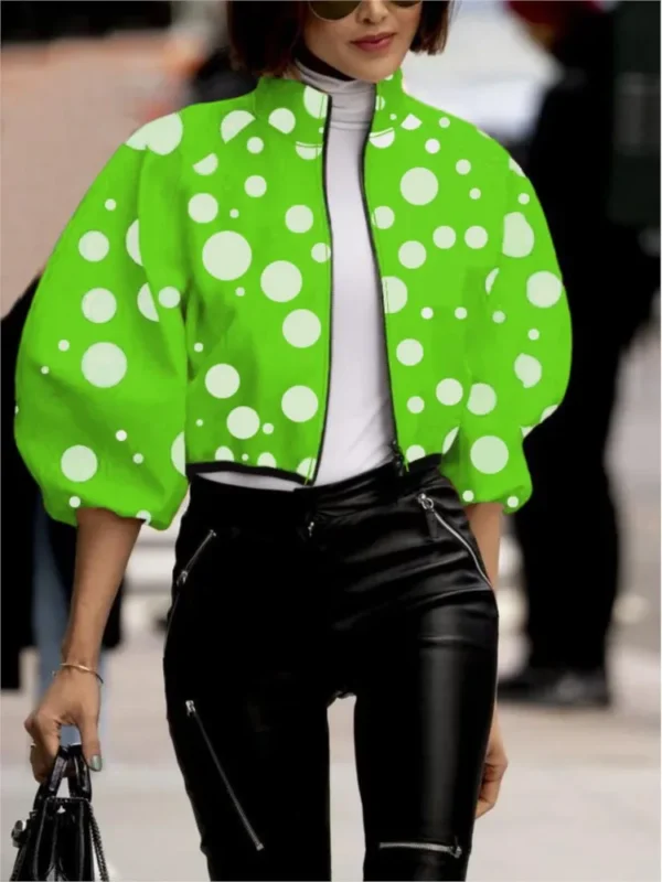 Women's Fashion Polka Dot Printed Cropped Tops Jackets New Spring Autumn Outwear Zipper Jackets Street Lady Casual Coats Tops - Image 3