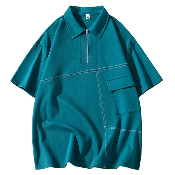 New Summer Fashion Versatile Couple'S Short Sleeve Zipper Collar Top Men'S Korean Youth Casual Trendy Loose Casual T-Shirt - Image 2
