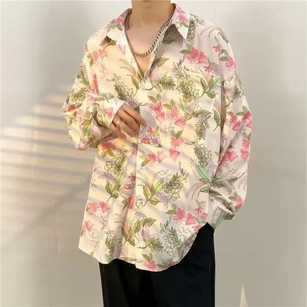 Spring Summer Shirt Men Vintage Floral Print Oversized Shirts Retro Harajuku Hip Hop Fashion Casual Streetwear Holiday Clothes