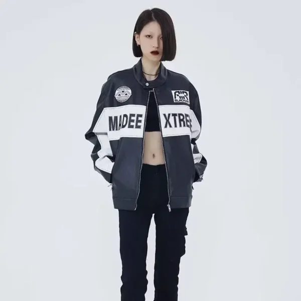 Hip Hop Baseball Jackets for Men and Women,High Street Motorcycle Loose Bomber Coats, Harajuku Retro Racing Varsity Jacket, Y2K - Image 4