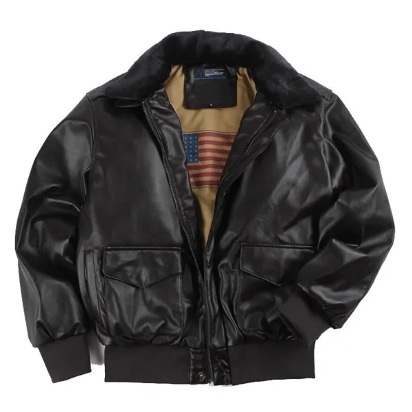 MA-1 Winter Bomber Thick Leather Jacket Men Outerwear Fur Collar Map Fleece Liner Leather Jackets Original Pilot Slim Fit Coats - Image 3