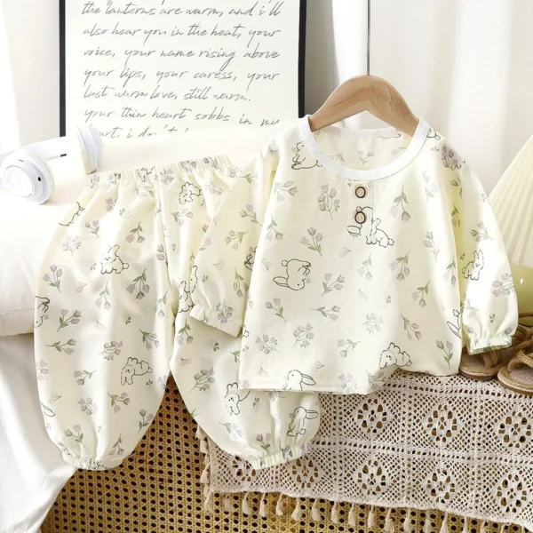 Kids Summer Thin Pajamas New 2025 Boys Girls Cute Cartoon Print Long Sleeve T-shirt + Pants Sleepwear Baby Casual Clothing Sets - Image 4