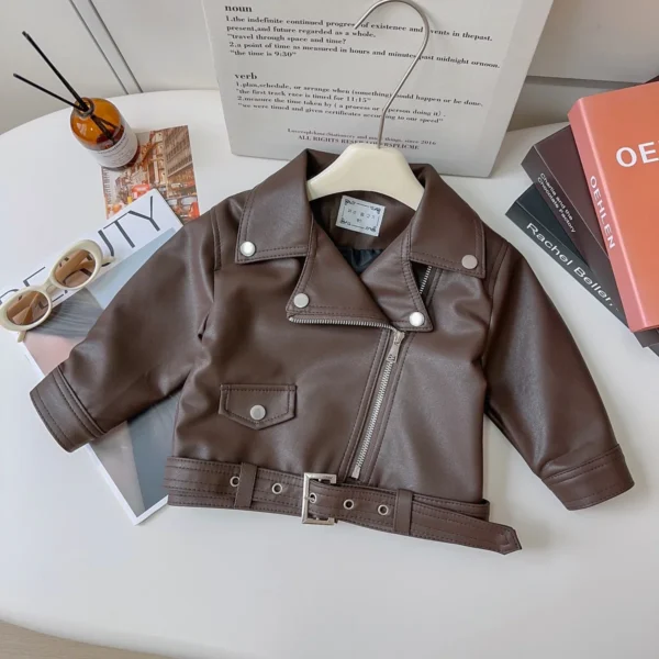 2025 New Girls Korean Fashion Leather Jacket Spring/Autumn Biker Jacket for Girls Short Cropped Design for 2-8Y Kids - Image 3