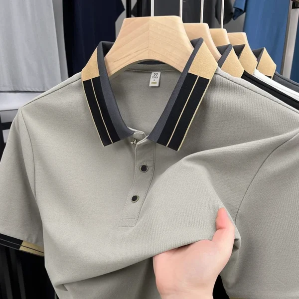 High Quality Color Blocked Lapel Short Sleeve Polo Shirt Men's Summer New Trend Korean Style Youth Loose Casual Fashion T-sh - Image 4