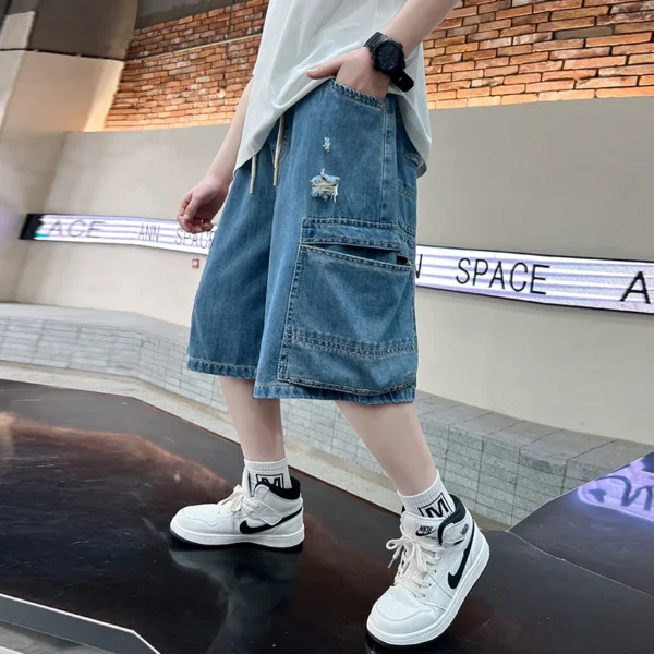 Kids New Summer Denim Shorts For Teen Boys Casual Knee-Length Jeans with Hole Elegant Teenage Child Fashion Shorts Pants 4-14Y - Image 4