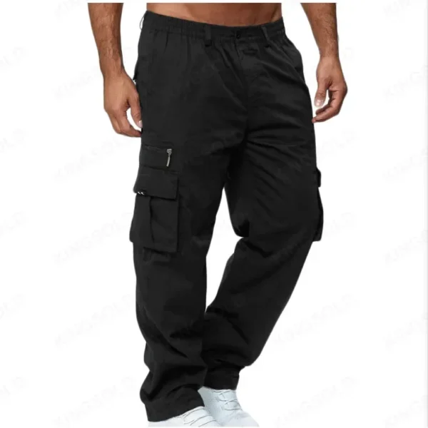 Man Casual Fleece Pants Solid Heavyweight Sweatpants Jogging Cargo Pocket Fashion Sports Elastic Trousers - Image 2