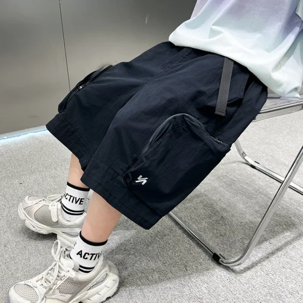 New Summer Kids Child Cropped Capris Cargo Shorts with Side Pocket for Teen Boy Loose Straight Mid Calf Length Pants Age 5-14 Y - Image 5