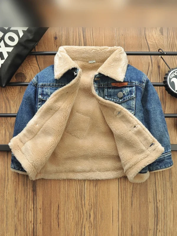 2-8 Years Old Kids Boy Denim Jackets Velvet Warm Coat Autumn Winter Lapel Fleece Lining Jean Coats Boys Outerwear - Image 3