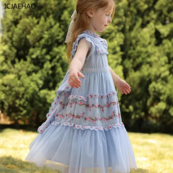 2025 Vintage Baby Girl Dresses Sleeveless O-Neck Palace Style Princess Embroidery Floral Embroidery Matching Newborn for Eid - Image 6