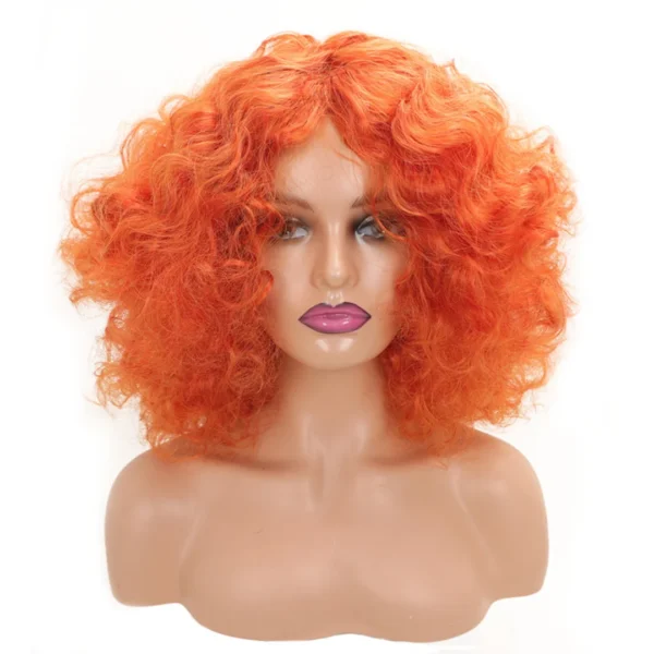 Medium Long Fluffy Curly Orange Red Cosplay Synthetic Hair Extension Women Costume Pink Party Wigs Afro Kinky Curly on Promotion