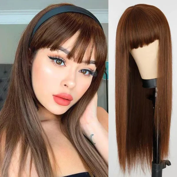 Long Straight Hair with Bangs Multi-color Option Brown Artificial Hair Extensions High Density Lace Wigs Women Black Wig Cosplay - Image 2