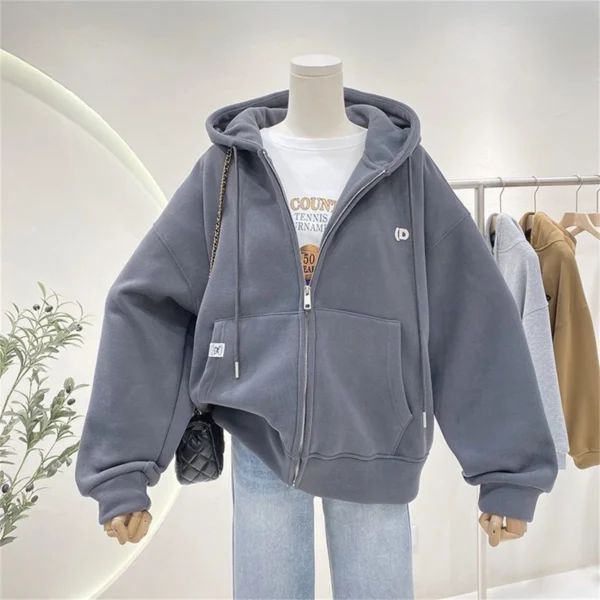 Fashion Autumn Solid Hoodie Sweatshirt Women Tops Casual Zip Up Solid Hoodie Streetwear Girl Thin Hooded Jacket Female