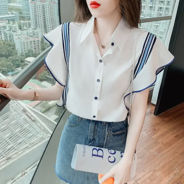 Women's Buttoned Shirts Fashion Ruffle Top Loose Youth Trends Chiffon Korean Style Beautiful Casual Summer Blouse for Women Silk - Image 5
