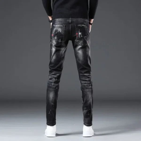 New Arrival Spring Autumn Denim Jeans for Men Slim Distressed Ripped Pants Paint Splatter Design Streetwear Luxury Slim Jeans - Image 2