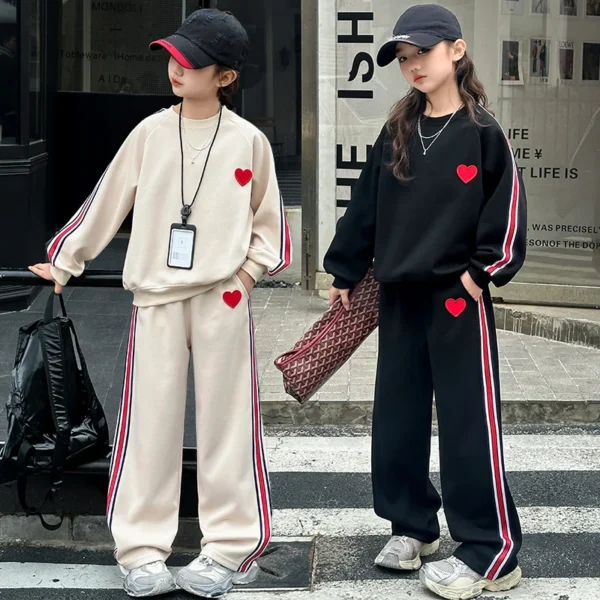 spring teen Girl clothes Tracksuit outfits love Sweatshirt+Wide leg pants 2pcs Child Clothing Suit kids School Casual Sportswear