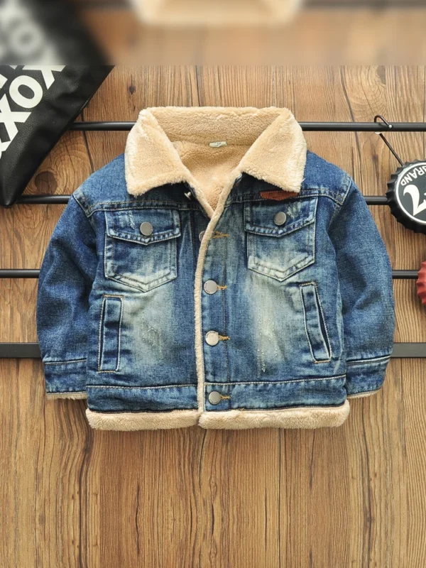 2-8 Years Old Kids Boy Denim Jackets Velvet Warm Coat Autumn Winter Lapel Fleece Lining Jean Coats Boys Outerwear - Image 4