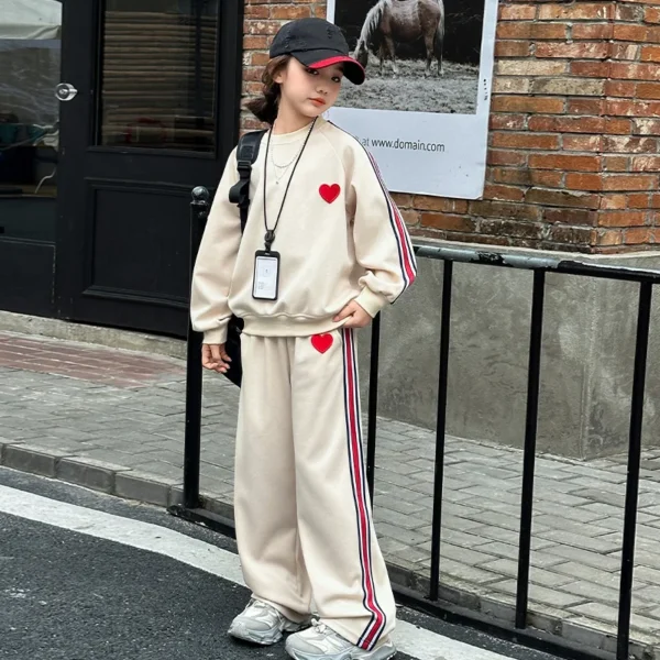 spring teen Girl clothes Tracksuit outfits love Sweatshirt+Wide leg pants 2pcs Child Clothing Suit kids School Casual Sportswear - Image 5