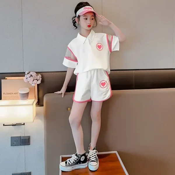 Girls New Daily Casual Summer Sports Polo Shirts+Pants Suits 4-14 Years Kids Korean Style Outfits Sets Children Boutique Clothes - Image 3